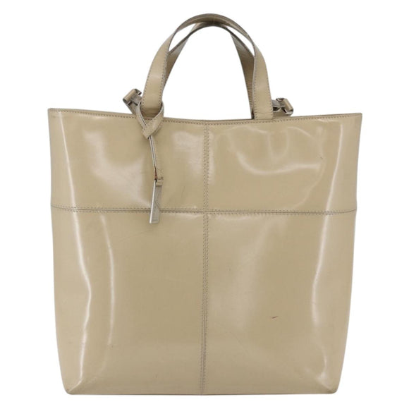 GUCCI Tote Bag Enamel 2way Beige Silver Auth bs31887