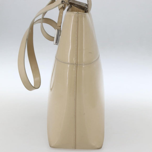 GUCCI Tote Bag Enamel 2way Beige Silver Auth bs31887