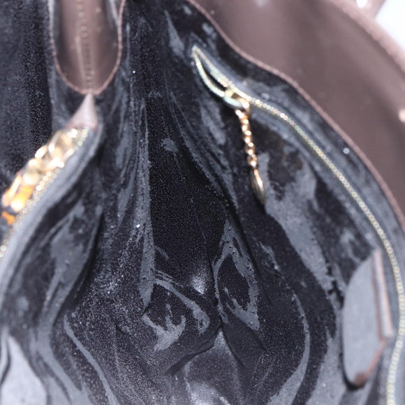 GUCCI Tote Bag Enamel Brown Gold Auth bs31888