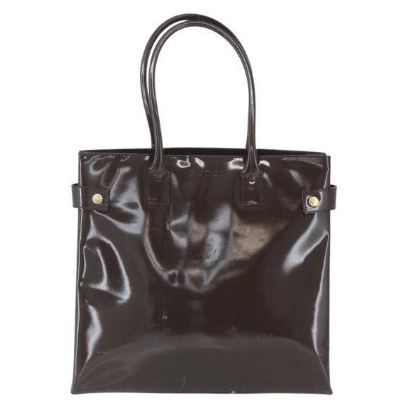 GUCCI Tote Bag Enamel Brown Gold Auth bs31888