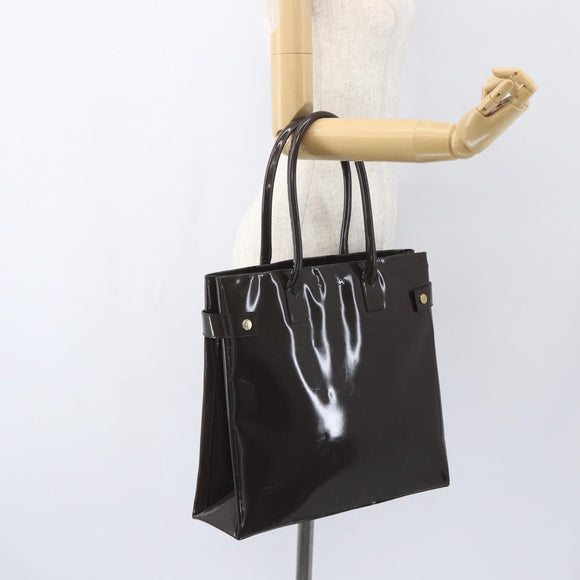 GUCCI Tote Bag Enamel Brown Gold Auth bs31888