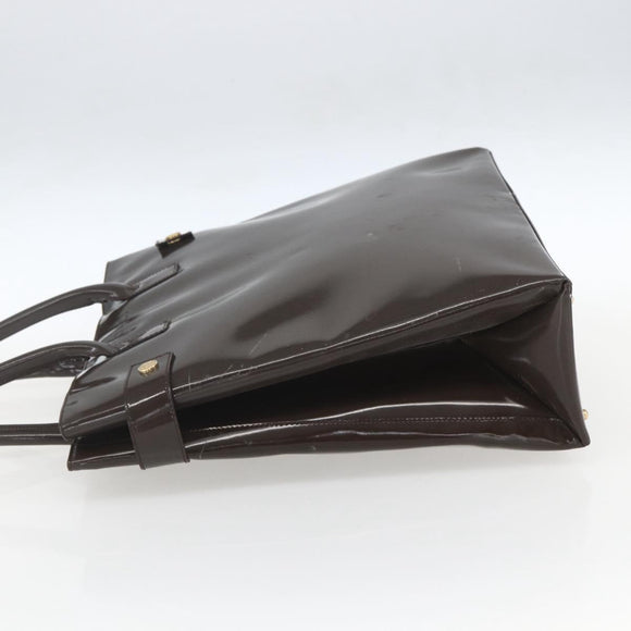 GUCCI Tote Bag Enamel Brown Gold Auth bs31888