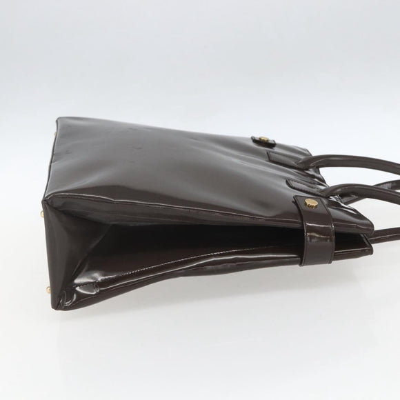 GUCCI Tote Bag Enamel Brown Gold Auth bs31888