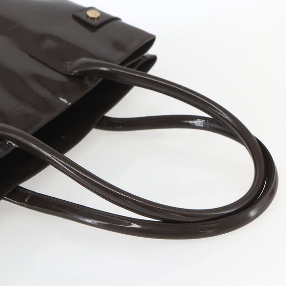 GUCCI Tote Bag Enamel Brown Gold Auth bs31888