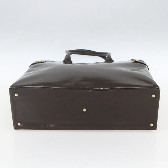 GUCCI Tote Bag Enamel Brown Gold Auth bs31888