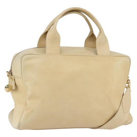 GUCCI Bamboo Hand Bag Leather 2way Beige Gold Auth bs31889