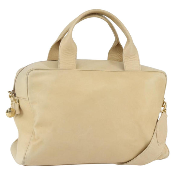 GUCCI Bamboo Hand Bag Leather 2way Beige Gold Auth bs31889