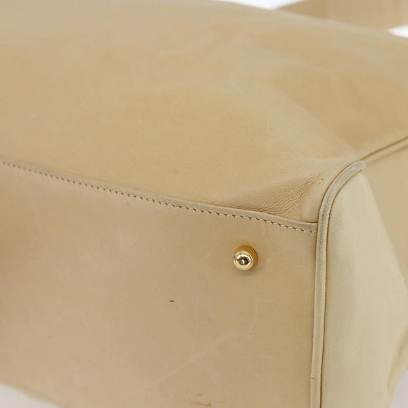 GUCCI Bamboo Hand Bag Leather 2way Beige Gold Auth bs31889