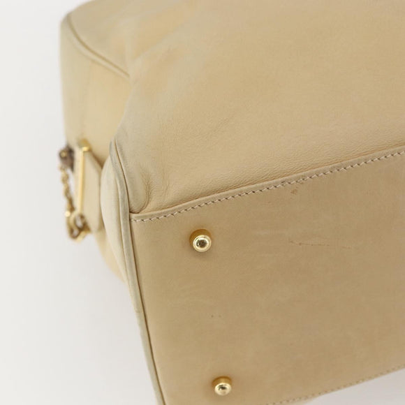 GUCCI Bamboo Hand Bag Leather 2way Beige Gold Auth bs31889