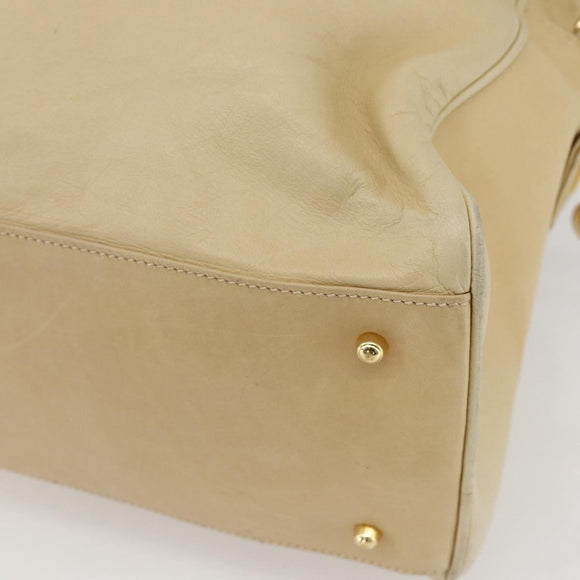 GUCCI Bamboo Hand Bag Leather 2way Beige Gold Auth bs31889