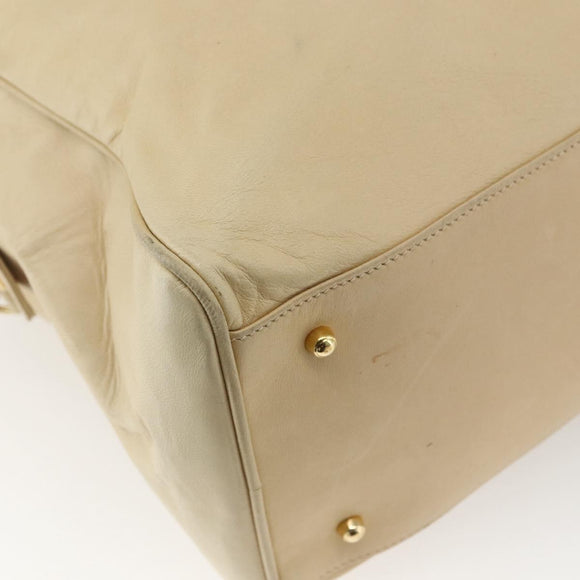 GUCCI Bamboo Hand Bag Leather 2way Beige Gold Auth bs31889