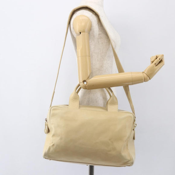 GUCCI Bamboo Hand Bag Leather 2way Beige Gold Auth bs31889