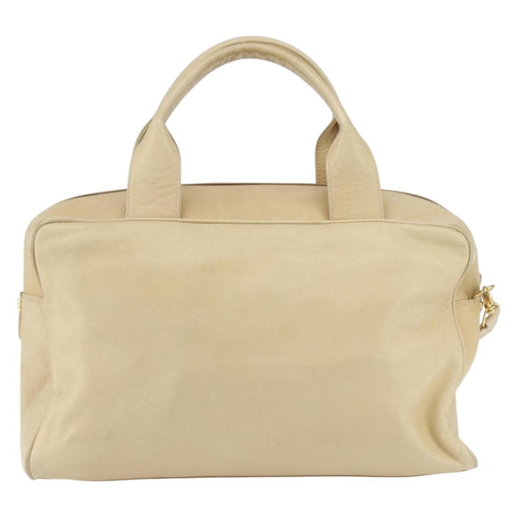 GUCCI Bamboo Hand Bag Leather 2way Beige Gold Auth bs31889