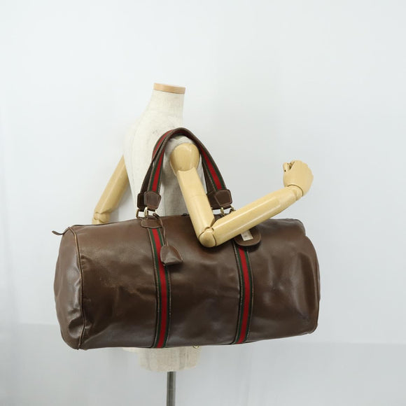 GUCCI Web Sherry Line Boston Bag Leather Brown Gold 40 002 548 33 Auth bs31890