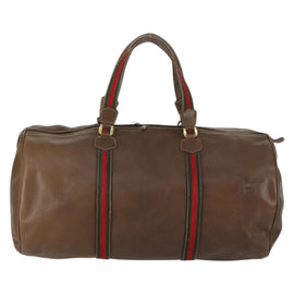 GUCCI Web Sherry Line Boston Bag Leather Brown Gold 40 002 548 33 Auth bs31890 - 0