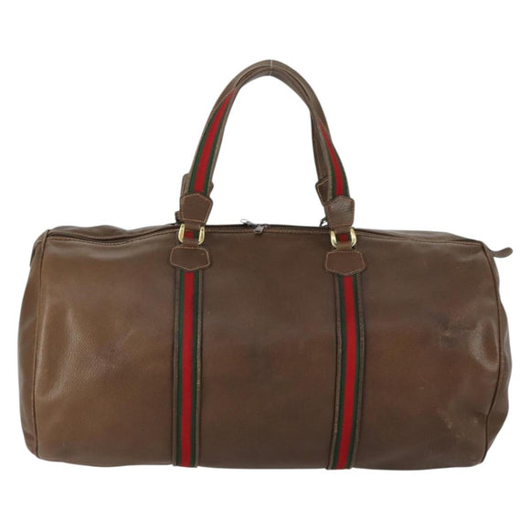 GUCCI Web Sherry Line Boston Bag Leather Brown Gold 40 002 548 33 Auth bs31890