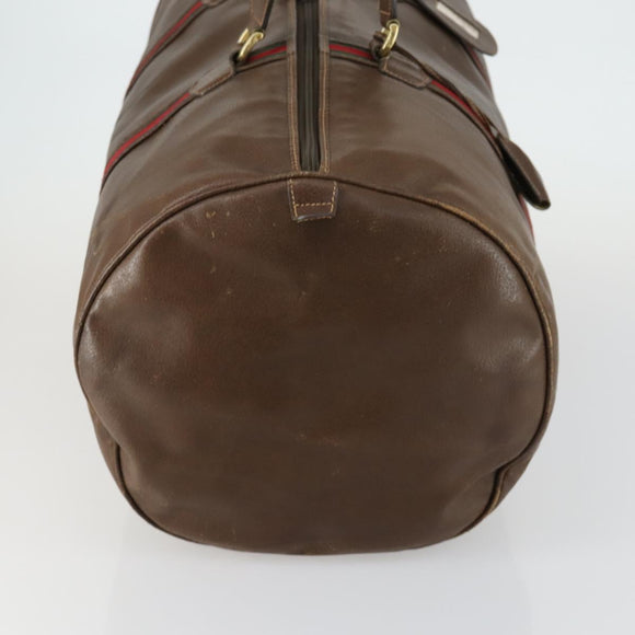 GUCCI Web Sherry Line Boston Bag Leather Brown Gold 40 002 548 33 Auth bs31890