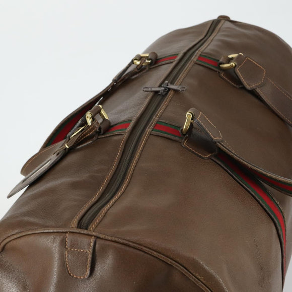 GUCCI Web Sherry Line Boston Bag Leather Brown Gold 40 002 548 33 Auth bs31890