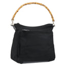 GUCCI Bamboo Hand Bag Nylon Leather Black Silver 000 2404 0509 Auth bs31893-1