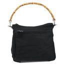 GUCCI Bamboo Hand Bag Nylon Leather Black Silver 000 2404 0509 Auth bs31893-13
