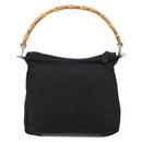GUCCI Bamboo Hand Bag Nylon Leather Black Silver 000 2404 0509 Auth bs31893-2