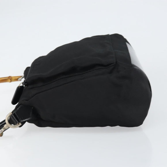 GUCCI Bamboo Hand Bag Nylon Leather Black Silver 000 2404 0509 Auth bs31893