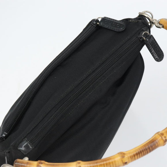 GUCCI Bamboo Hand Bag Nylon Leather Black Silver 000 2404 0509 Auth bs31893