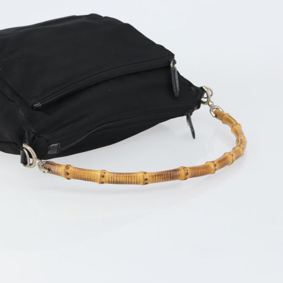 GUCCI Bamboo Hand Bag Nylon Leather Black Silver 000 2404 0509 Auth bs31893
