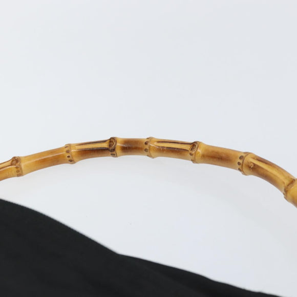 GUCCI Bamboo Hand Bag Nylon Leather Black Silver 000 2404 0509 Auth bs31893