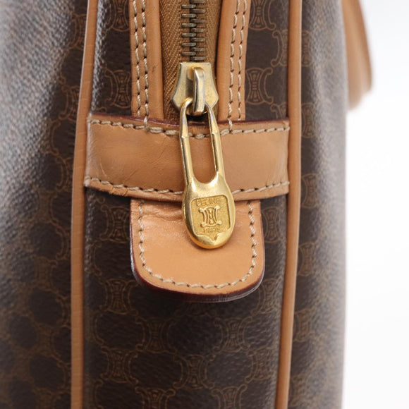 CELINE Macadam Canvas Business Bag PVC Leather Brown Gold Auth bs31895