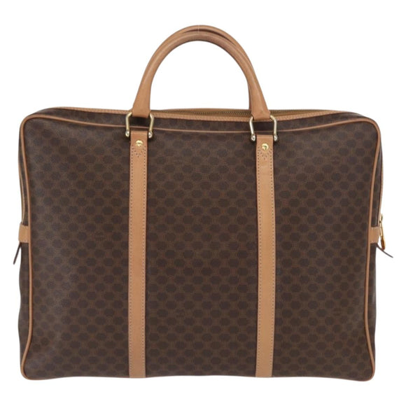 CELINE Macadam Canvas Business Bag PVC Leather Brown Gold Auth bs31895