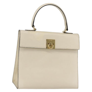 CELINE Hand Bag Leather White Gold Auth bs31896