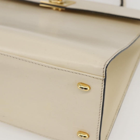 CELINE Hand Bag Leather White Gold Auth bs31896