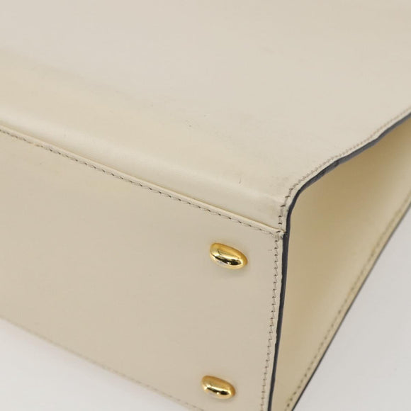 CELINE Hand Bag Leather White Gold Auth bs31896