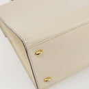 CELINE Hand Bag Leather White Gold Auth bs31896-16