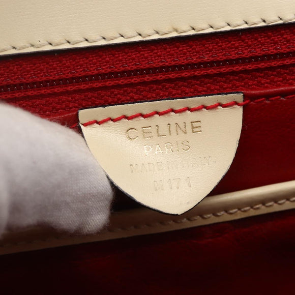 CELINE Hand Bag Leather White Gold Auth bs31896
