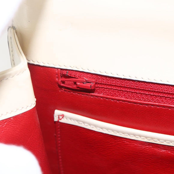 CELINE Hand Bag Leather White Gold Auth bs31896