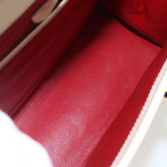 CELINE Hand Bag Leather White Gold Auth bs31896