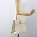 CELINE Hand Bag Leather White Gold Auth bs31896-21