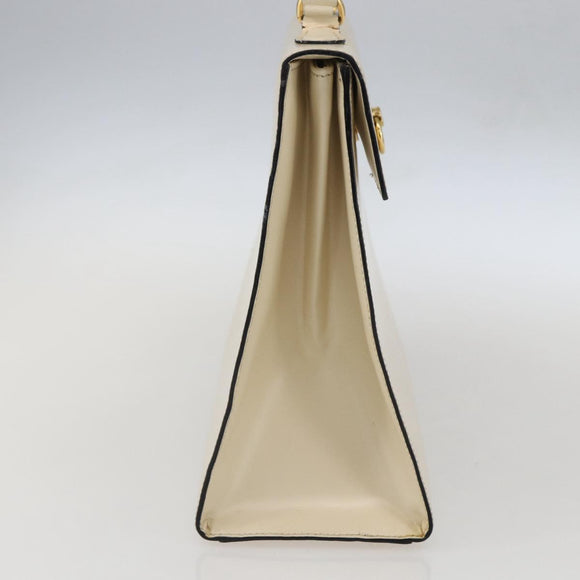 CELINE Hand Bag Leather White Gold Auth bs31896