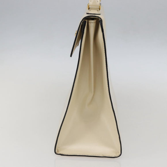 CELINE Hand Bag Leather White Gold Auth bs31896