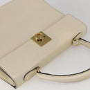 CELINE Hand Bag Leather White Gold Auth bs31896-6