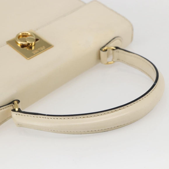 CELINE Hand Bag Leather White Gold Auth bs31896