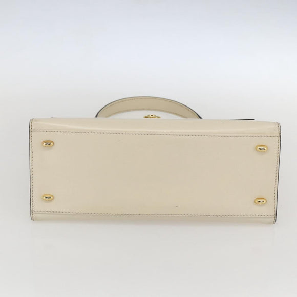 CELINE Hand Bag Leather White Gold Auth bs31896