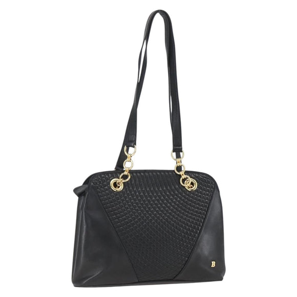 BALLY Tote Bag Leather Black Gold Auth bs31897
