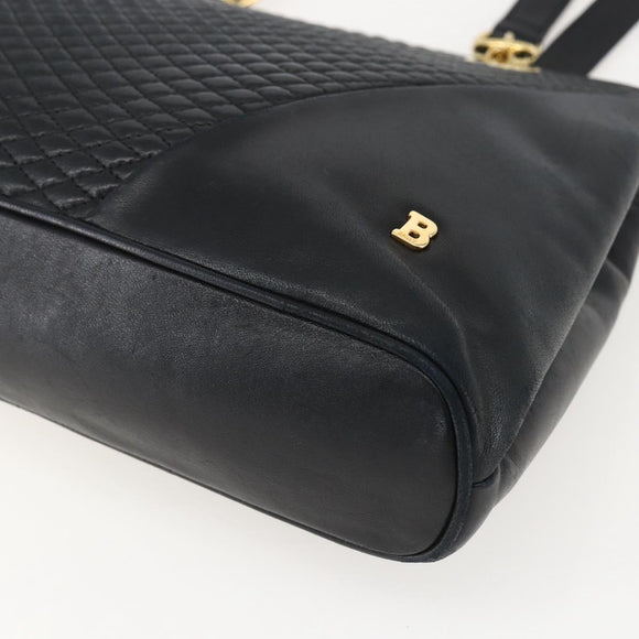 BALLY Tote Bag Leather Black Gold Auth bs31897