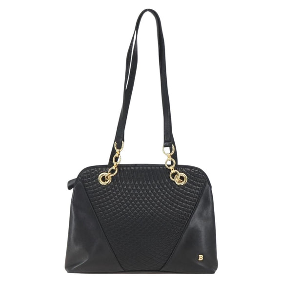 BALLY Tote Bag Leather Black Gold Auth bs31897