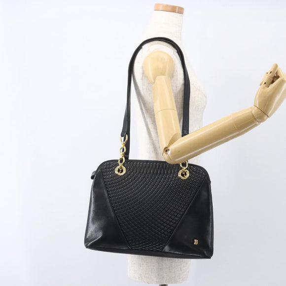 BALLY Tote Bag Leather Black Gold Auth bs31897