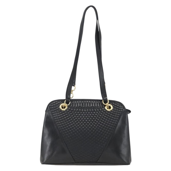 BALLY Tote Bag Leather Black Gold Auth bs31897