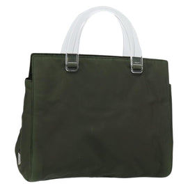 PRADA Hand Bag Nylon Khaki Silver Auth bs31898